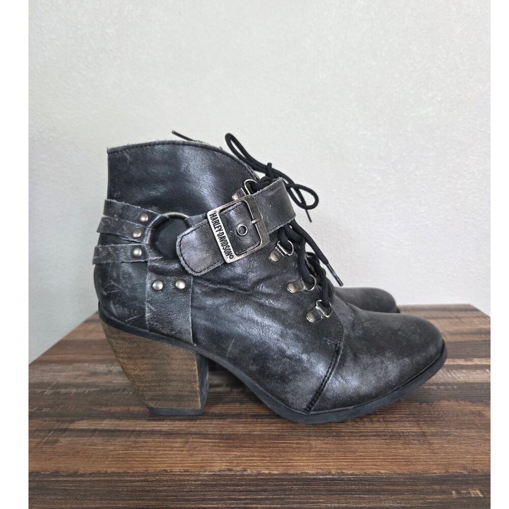Harley Davidson Woman's Ashland Gray Distressed Leather Biker Heeled Boots 9.5